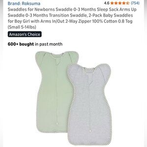 Baby Swaddle Sack Duo - Sage Green & Heather Gray with Striped Trim